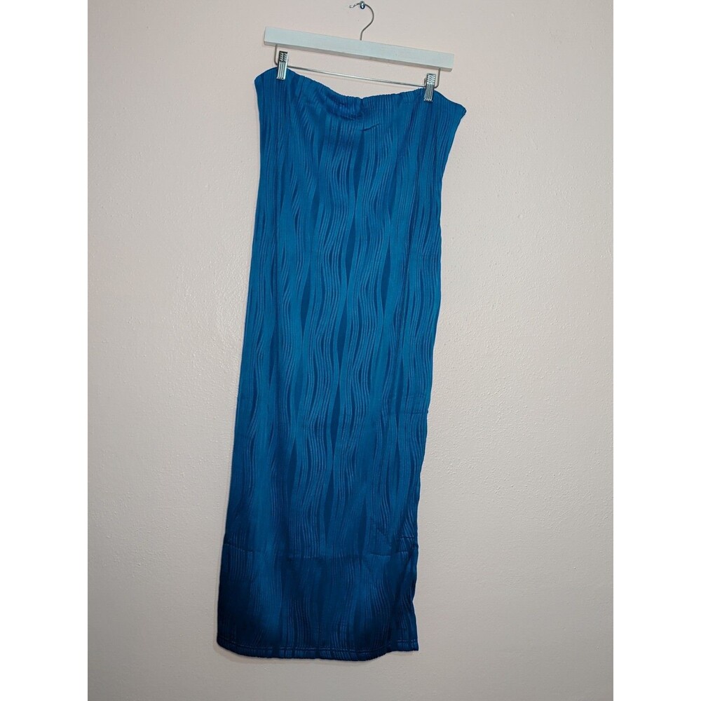 Pretty Garden Tube Top Textured Maxi Dress Womens XL Blue Strapless Summer - Picture 3 of 11